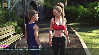 Blonde milf wife jogs with her big tits bouncing and thick ass swaying