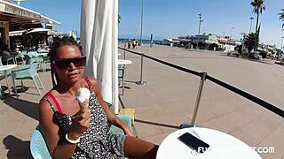 Street Babe Trades Cream for Huge Tit Suck