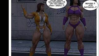female muscles explode in superhero growth transformation comic