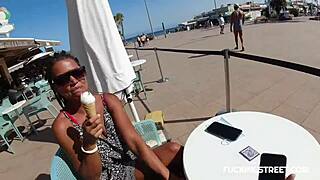 Street Babe Trades Cream for Huge Tit Suck