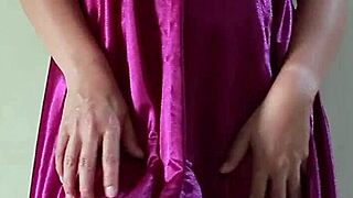Super hot bali girl masturbates in purple silk satin dress
