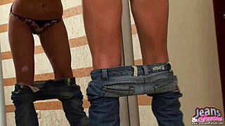 she teases by slowly slipping out of tight new skinny jeans