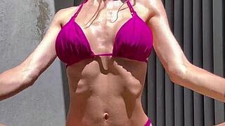 bikini milf strips teases wet pussy in solo compilation play.