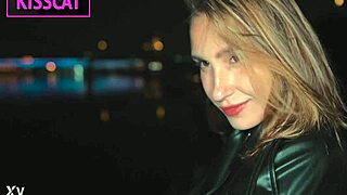 hottie in leather and stockings teases with her curves before intense bedroom action