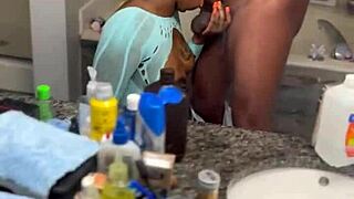 steamy bathroom quickie with curvy ebony babe slurping big black cock