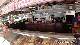 Street Babe Trades Cream for Huge Tit Suck