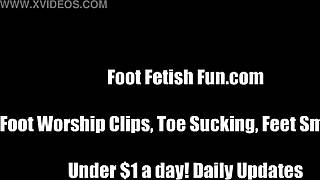 Lesbian babes in heels and socks tease feet for massive hot cum explosion all over toes