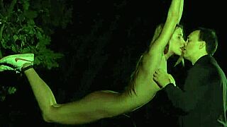 Bound blonde gagged and fucked in kinky woods