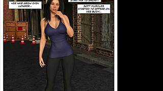 female muscles explode in superhero growth transformation comic