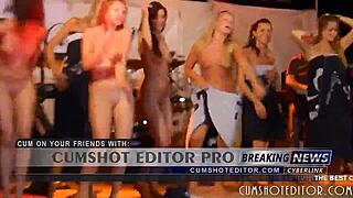 blondes strip naked ON STAGE at beach party, tits out for all