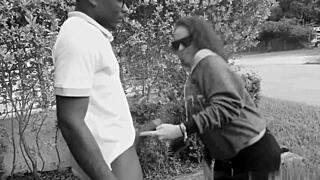 pregnant slut DROPS to knees SUCKING big black cock OUTDOORS in daylight