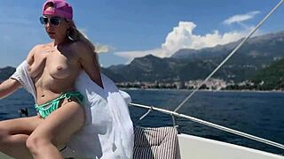 blonde flashes big tits topless while riding boat taxi surprise
