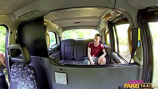 blonde milf with monster tits rides skinny student cock in fake taxi