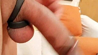Skinny guy demos cock rings for massive throbbing boost