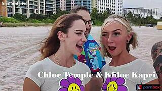 cuckold sugardaddy stares as chloe temple's shaved pussy takes double vaginal creampie in wild foursome