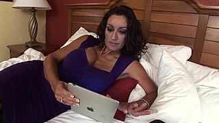 Brunette with big tits fucked doggystyle and cowgirl on bed