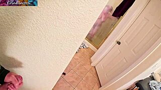 guy spies milf shower and dives into lucky creampie fuck