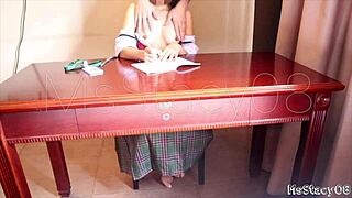 petite filipina moans stepdad fucks during homework