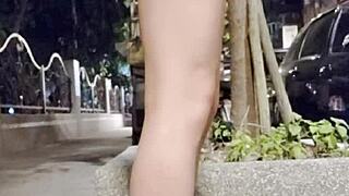 wanna see sissy flash outdoors and cum on legs?