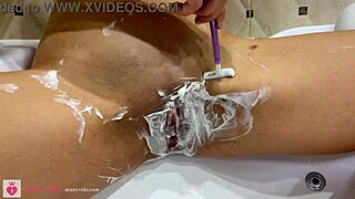 beautiful blonde shaves pussy close up revealing natural tits pov