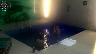 friends sneak threesome dip in motel pool shadows