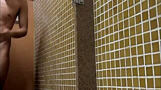 heart pounding spying on brazilian shower stud's monster cock