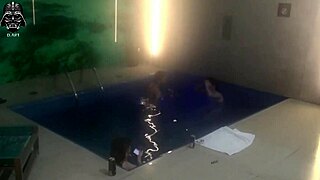 friends sneak threesome dip in motel pool shadows