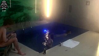 friends sneak threesome dip in motel pool shadows