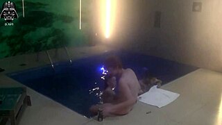 friends sneak threesome dip in motel pool shadows