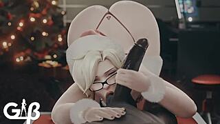 merry christmas mercy, stroke my monster cock handy style!
