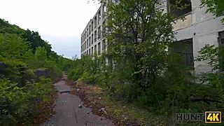 overwhelmed by passion as slutty brunette takes strangers cock deep in her ass outdoors