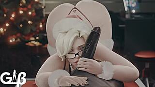 merry christmas mercy, stroke my monster cock handy style!