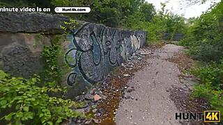 overwhelmed by passion as slutty brunette takes strangers cock deep in her ass outdoors