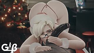 merry christmas mercy, stroke my monster cock handy style!