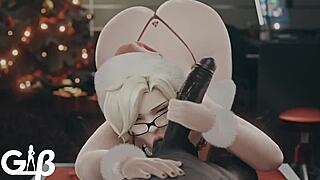 merry christmas mercy, stroke my monster cock handy style!