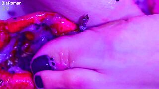 bare toes crush juicy fruit with raw emotion