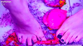 bare toes crush juicy fruit with raw emotion