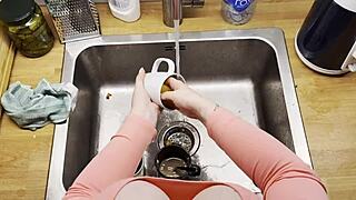 Curvy Blonde Cleaning Lady in Leggings Takes Deep Creampie Pussy Ride