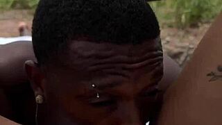 Busty curly latina brunette rides cock hard in risky public nature pov