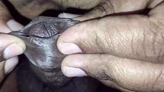 Massive cock close-up foreskin play and peehole tease with huge cumshot!