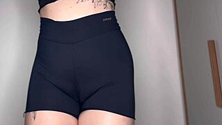 juicy latina cameltoe tease in tight gym shorts