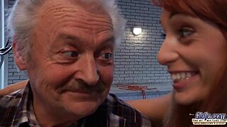 old man rams beautiful young redhead's tight wet pussy