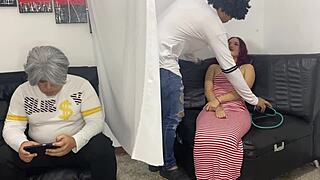 doctor examines 18yo babe bent over big ass next to older man doggystyle