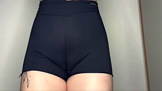 juicy latina cameltoe tease in tight gym shorts