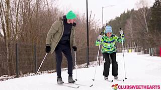 Jane White's après ski pussy pounding with deepthroat and riding 🍆❄️
