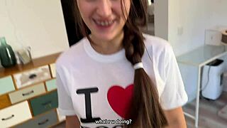 Seduced Cute Babe in Doggystyle Tee for Missionary Creampie