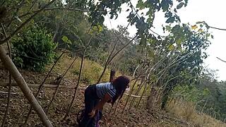 Latina Milf Flashes Big Natural Tits in Jungle Craving Outdoor Fuck