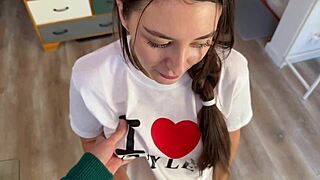 Seduced Cute Babe in Doggystyle Tee for Missionary Creampie