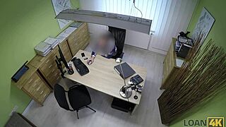 Redhead teen trades blowjob for loan in spontaneous office fuck session