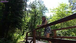 Remote vibrator buzzes park sweet girl orgasms publicly hard